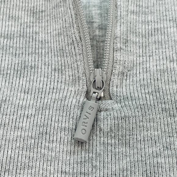 ORVIS Gray Heather Knit Pullover 1/4 Zip Contrast Red Floral Trim Top M - Picture 6 of 11